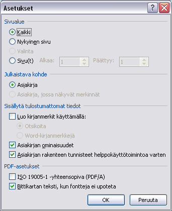 i.iv PDF-tiedoston tekeminen Wordista suoraan tallentamaan painokelpoisen PDF-tiedoston. PDF-tiedoston tekeminen on mahdollista vanhemmissa Wordeissa tallennavalikosta.