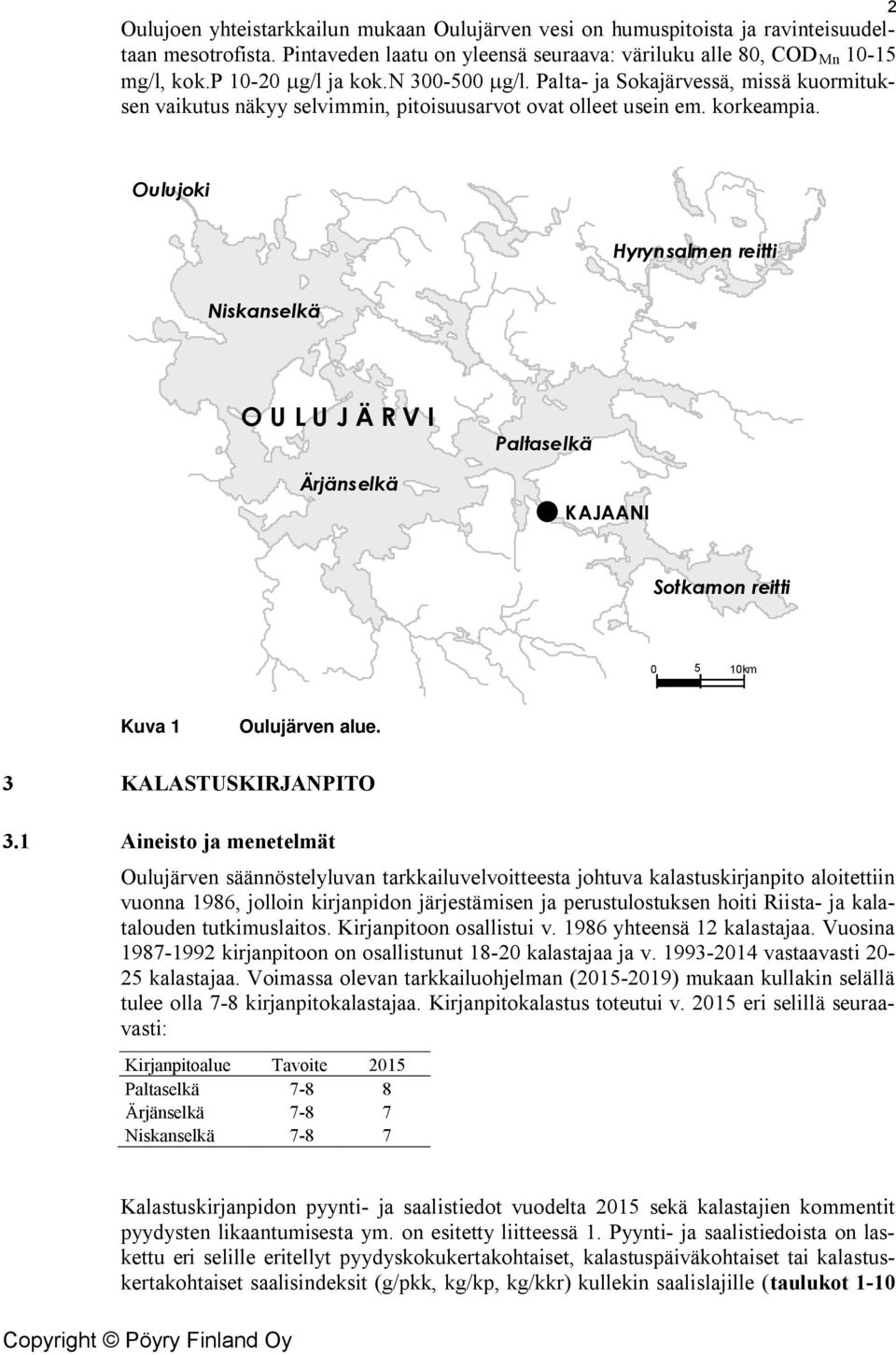 2 Oulujoki Hyrynsalmen reitti Niskanselkä O U L U J Ä R V I Ärjänselkä Paltaselkä KAJAANI Sotkamon reitti 0 5 10km Kuva 1 Oulujärven alue. 3 KALASTUSKIRJANPITO 3.