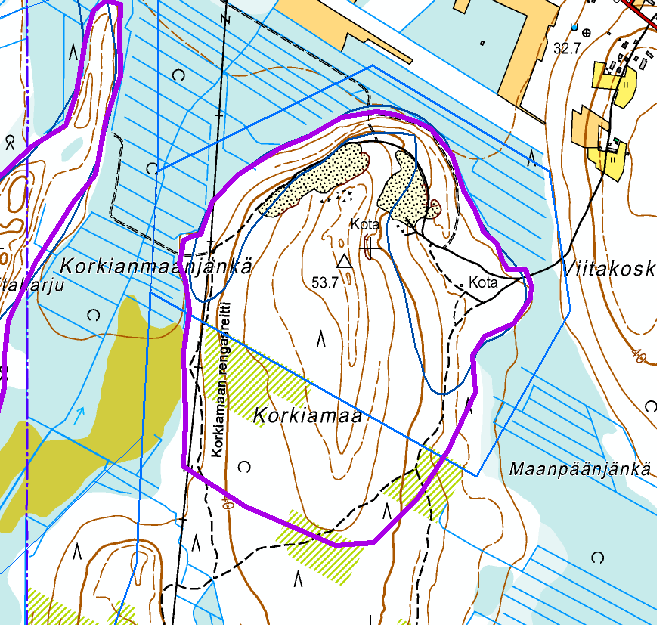 Korkiamaa Pohjavesialuenumero: 1224115 Muu pohjavesialue Arvoluokka: 4 Sijainti: Keminmaan keskustasta (kirkosta) noin 15 km N, Viitakosken kylältä 1-2 km SW Korkiamaa on ympäristöstään melko