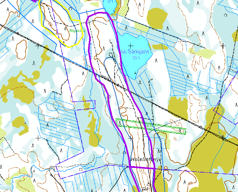 Eteläosassa muodostuman pinta on kivinen tai lohkareinen. Keskiosassa laella on lohkareinen valli noin 22,5 m mpy.