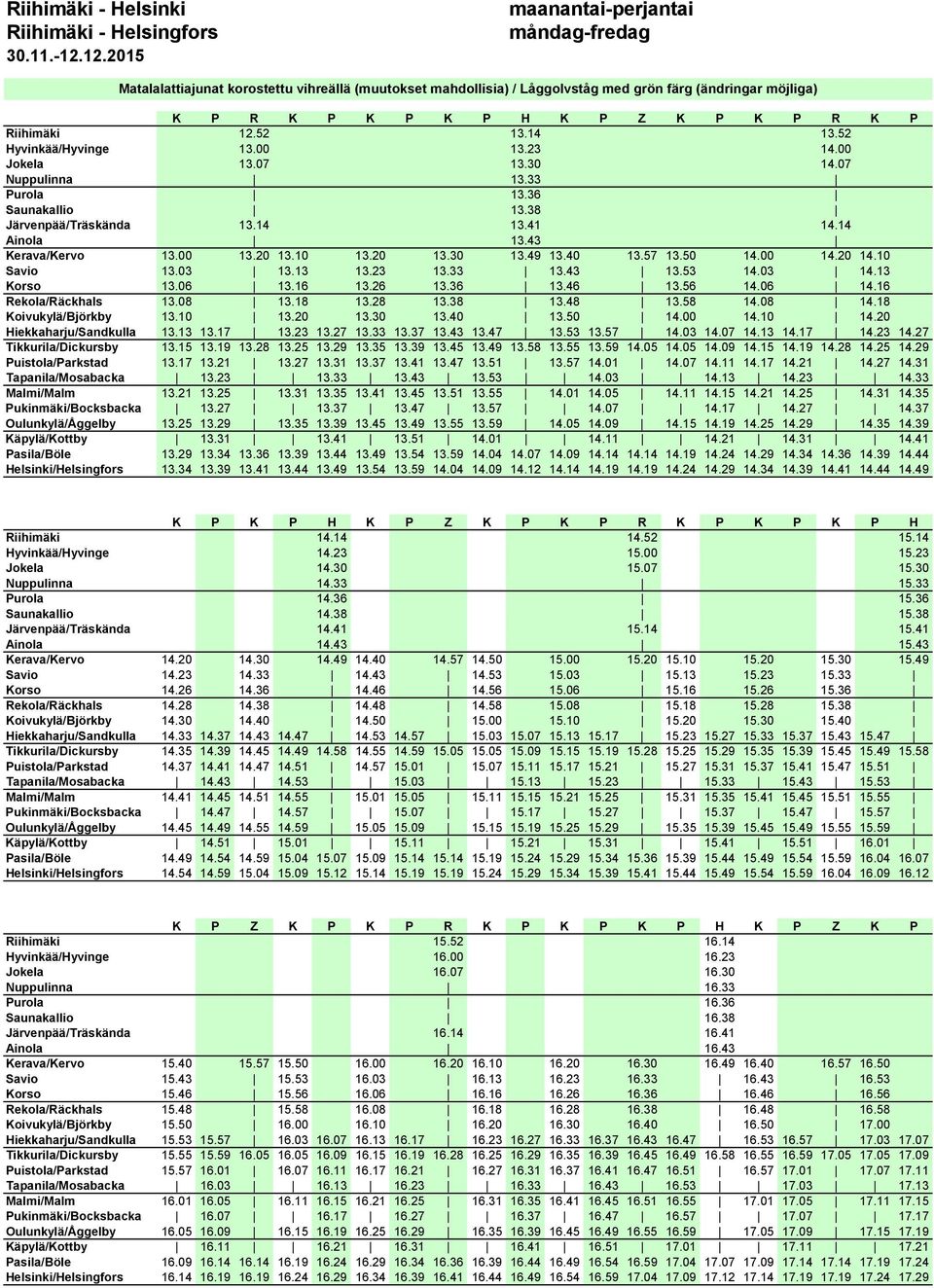 10 Savio 13.03 13.13 13.23 13.33 13.43 13.53 14.03 14.13 Korso 13.06 13.16 13.26 13.36 13.46 13.56 14.06 14.16 Rekola/Räckhals 13.08 13.18 13.28 13.38 13.48 13.58 14.08 14.18 Koivukylä/Björkby 13.