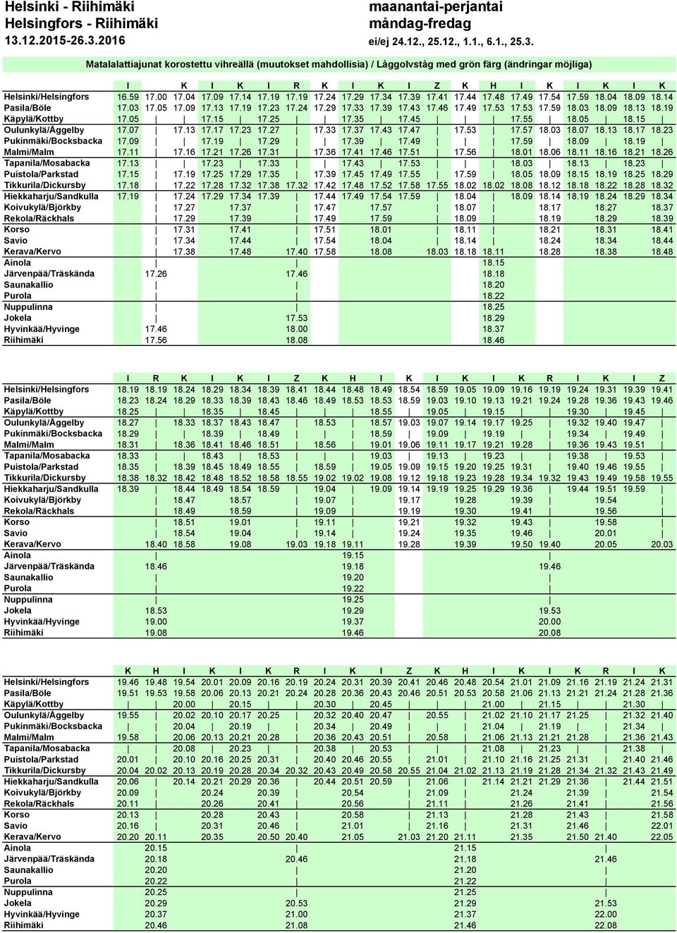 46 17.49 17.53 17.53 17.59 18.03 18.09 18.13 18.19 Käpylä/Kottby 17.05 17.15 17.25 17.35 17.45 17.55 18.05 18.15 Oulunkylä/Åggelby 17.07 17.13 17.17 17.23 17.27 17.33 17.37 17.43 17.47 17.53 17.57 18.