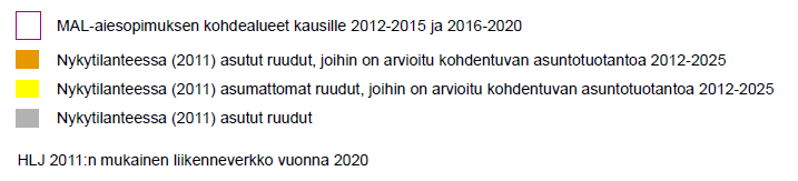 Uuden asuntotuotannon kohdentuminen 2012-2025 Voimassa olevassa aiesopimuksessa edellytetään määriteltyjen asumisen