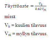Jauhatus Myllyn täyttöaste Myllyn täyttöasteella, joka on yleensä 0,3 0,5 eli 30 % - 50 %