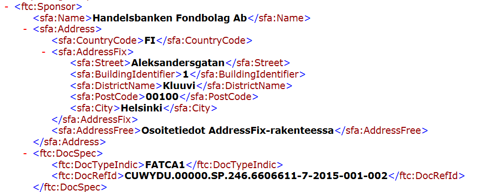 DocRefId esimerkki ReportingFi:ssä loppuosa 001-001 Mikäli Sponsorelementti niin siinä eri
