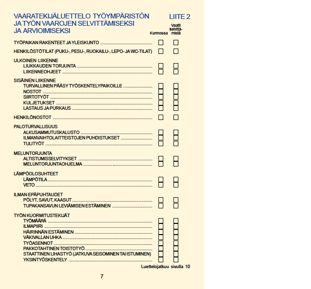 LIITE 2 Vaaratekijäluettelo työympäristön ja