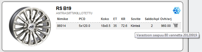 4.4.1 Vanteen rivitiedot Vanteen rivitiedot sisältävät runsaasti tietoa vanteesta nimikekohtaisesti.