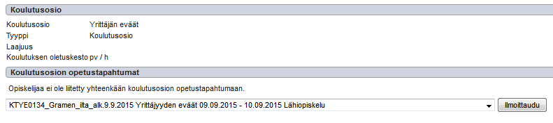 Ammattitaidon hankinta - ilmoittautuminen 1. Klikkaa kynän kuvaa 2. Avautuu ikkuna, jossa ilmoittaudut opetukseen Ilmoittaudu painikkeesta.