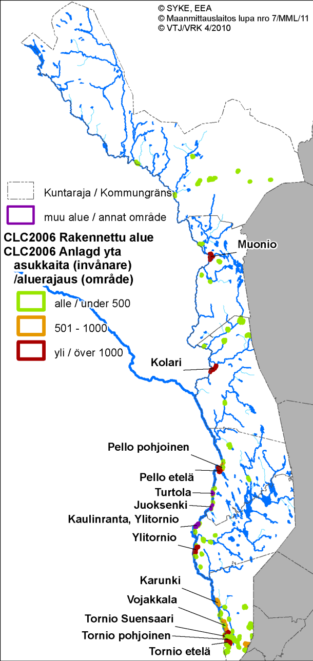 5 Paikkatietoaineistojen käyttö tulvariskialueiden määrittämisessä Tornionjoen-Muonionjoen vesistöalueelle ei ole saatavilla Suomen ympäristökeskuksen tulvariskien alustavaa arviointia varten