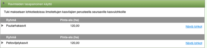 Päätukihaku: ympäristökorvaus Valitut