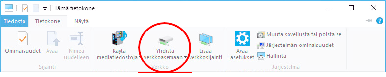 Klikkaa Yhdistä Verkkoasemaan -kuvaketta. Valitse asemakirjain jona haluat verkkolevysi näkyvän tietokoneellasi. Syötä Kansio -kenttään verkkolevysi osoite, esimerkiksi https://esimerkki. verkkolevy.com/.