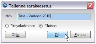 Muuta ensimmäiseen sarakkeeseen Teksti-riville X-merkintöjen tilalle kuluvan vuoden päivämäärät ja toiseen sarakkeeseen Teksti-riville edellisen vuoden päivämäärät: Tallenna.