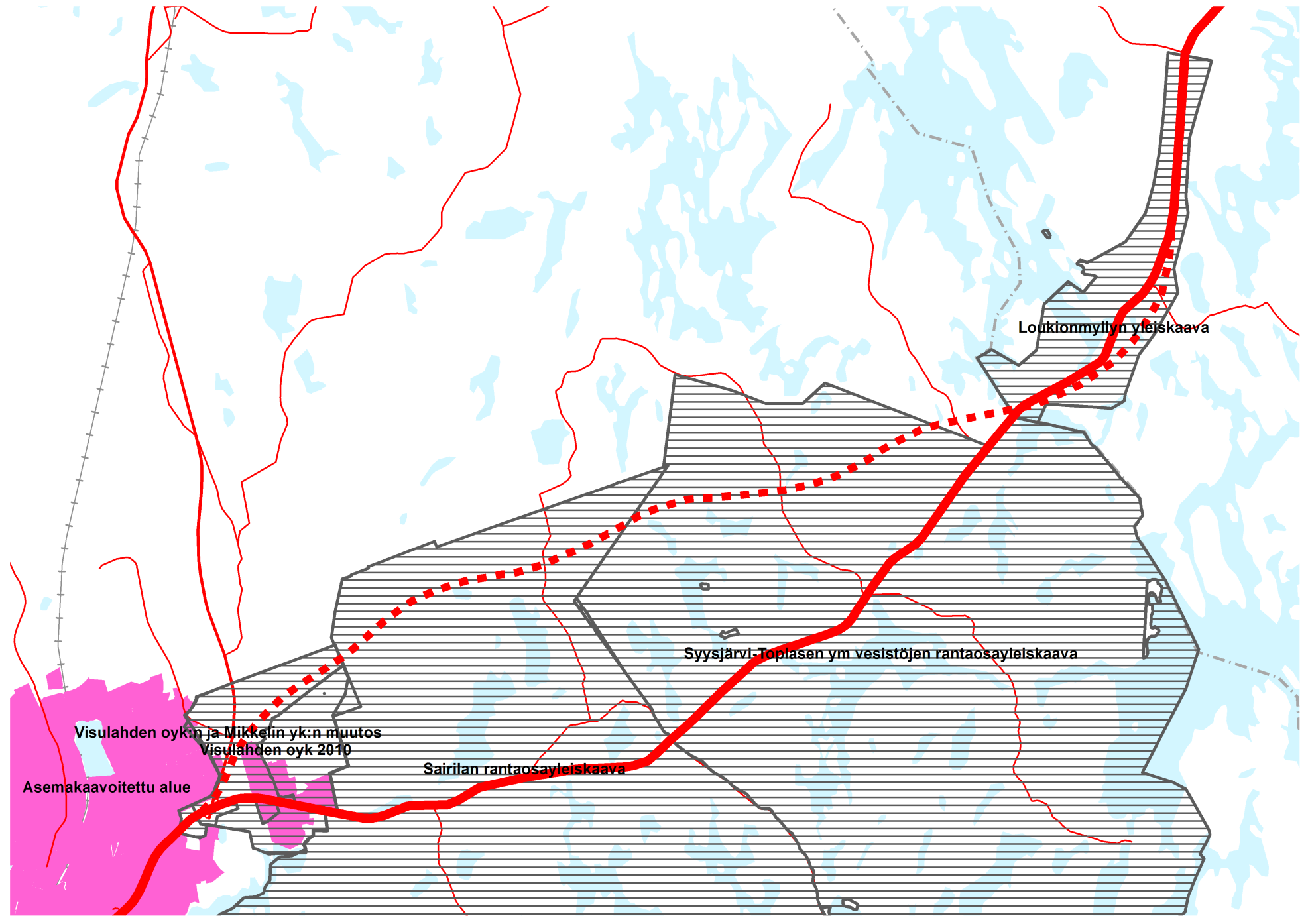 Kuntien maakäytön ja elinkeinoalueiden kehittäminen tukeutuu uuteen maastokäytävään Nykyisen käytävän kehittäminen edellyttäisi voimassa olevien kaavojen uusimista Kuvassa olevien