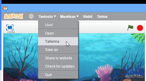 Hahmon paikka pelin alussa Kun käynnistät ohjelman, seuraa mustekala välittömästi vihreän lipun luo.