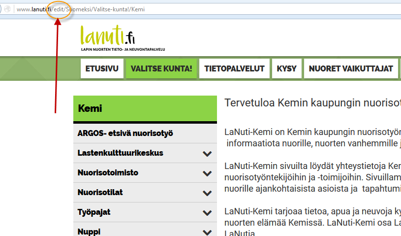 Ýlänavigaatio Sivut Sivun sisältöä hallitaan Sivut-osion oikeassa palstassa. Sivuille navigoidaan, joko käyttöliittymän valikoiden tai vasemman palstan sivupuun avulla.