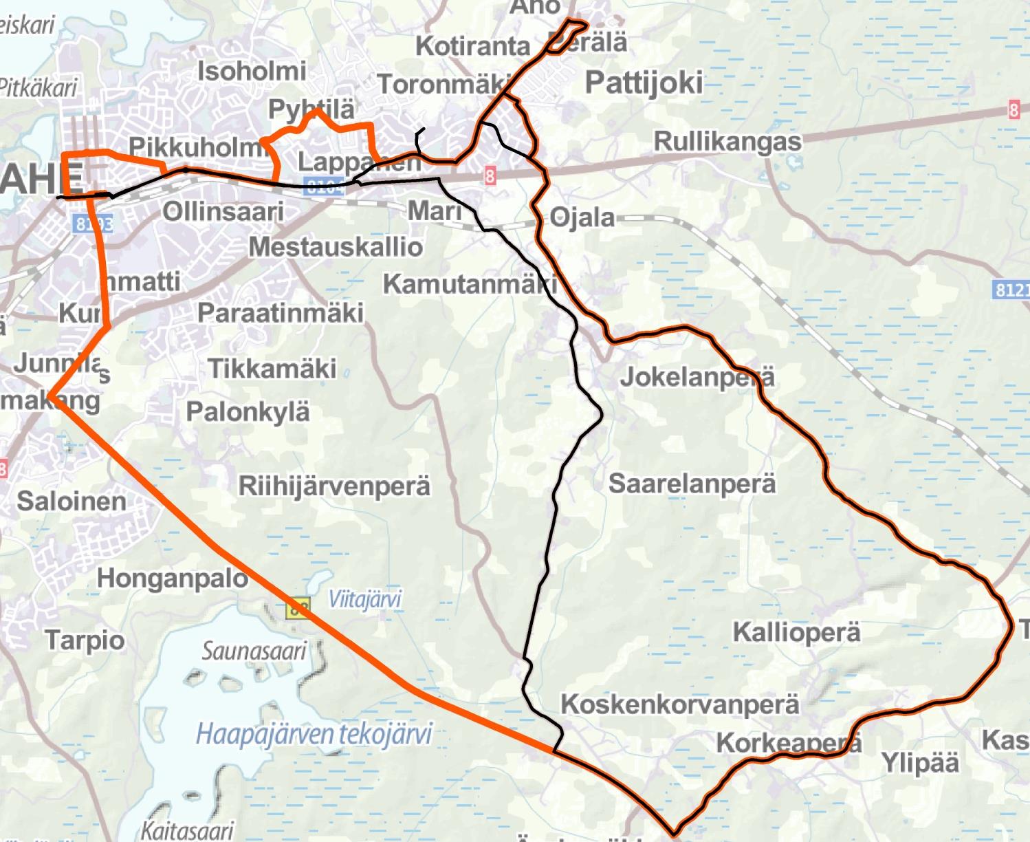 LINJA 52 Raahe Ylipää Raahe (Koulup) Ajoaika (h/vrk) 3:55 Ajokm/päivä 150,9 Ajopäiviä 190 Ajokm/vuosi 28 673 Ajotunnit/vuosi 745 Raahe Äyrinmäki Ylipää Jokela Po Ajoreitti, aamu: Raahe