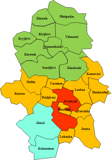 Potilastietojärjestelmät / Keski-Suomi Pohjoinen Keski-Suomi (54 000 asukasta) PEGASOS: Kannonkoski, Karstula, Kinnula, Kivijärvi, Kyyjärvi, Pihtipudas, Saarijärvi, Viitasaari, MEDIATRI: Äänekoski