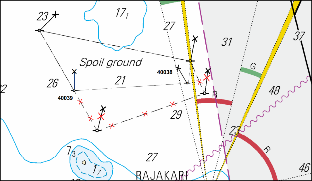 Finland. Skärgårdshavet. Åbo. Rajakari. Farleden Utö Nådendal (15.3 m). Tipplats. Flyttade specialmärken. Ändrad kartmarkering. Finland. Archipelago Sea. Turku. Rajakari. Utö Naantali channel (15.