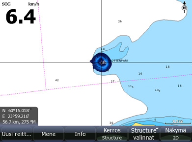 Jos käytössäsi on HDS-5 tai HDS-7 laite, kopioi StructureMap (.smf) tiedostot laitteen sisäiseen muistiin katsoaksesi StructureMap aineistoa yhdessä Navionics kartan kanssa.