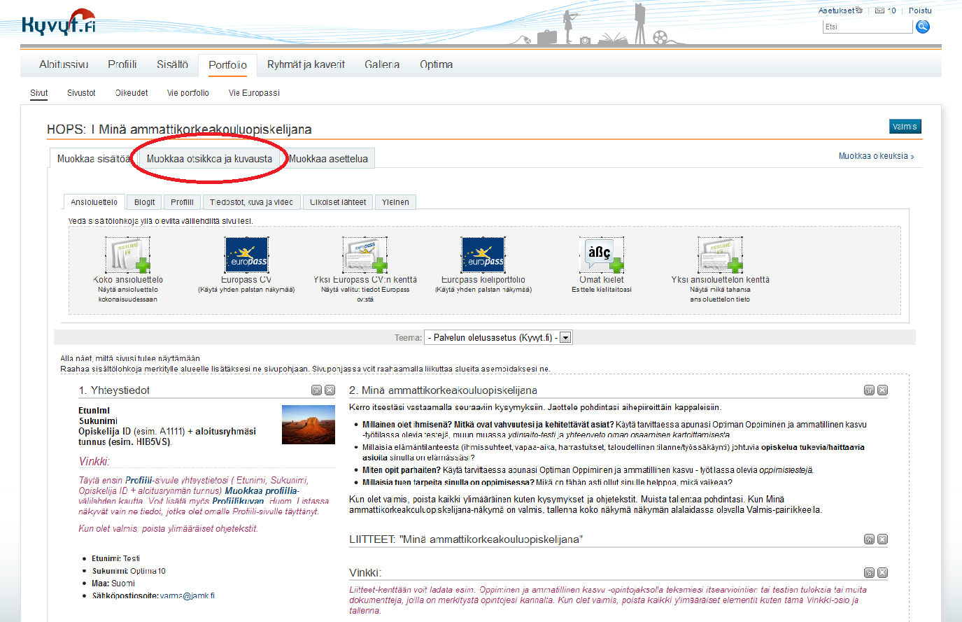 Kyvyt.fi-ohjeita / MR 22.12.2011 6(21) 3. Siirry seuraavaksi Muokkaa otsikkoa ja kuvausta -välilehdelle. 4.