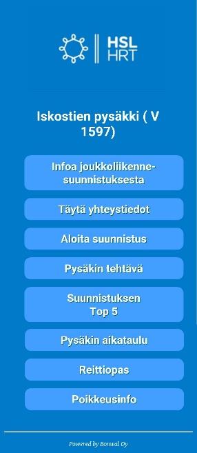 HSL- Joukkoliikennesuunnistus 5 rastia, oma rastitehtävä jokaisellä pysäkillä Tehtävien automaattinen aktivointi ja lopetus kun suunnistus alkaa/loppuu Automaattinen vastausten tarkistus ja palaute