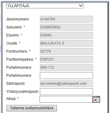 15.3.2016 7(10) Henkilö haetaan luottamustehtävälle Kennelliiton jäsenrekisterstä syöttämällä henkilön jäsennumero sekä sukunimi.