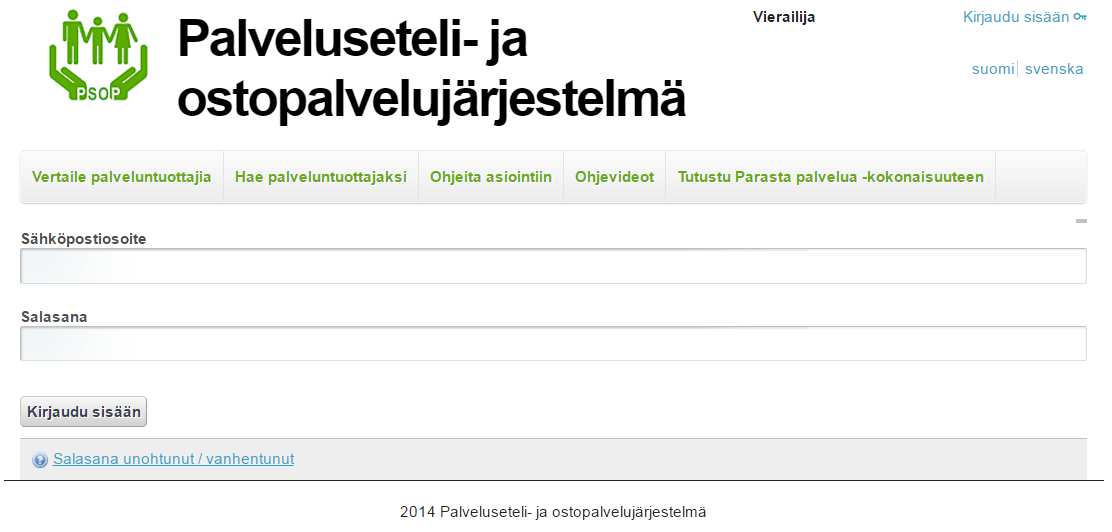 Järjestelmä lähettää sähköpostiosoitteeseesi (=PSOP käyttäjätunnus) salasanan vaihtolinkin, josta pääset vaihtamaan salasanan. Salasanan vaihtolinkki on voimassa kaksi tuntia.