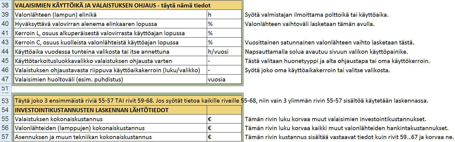 6 Laskentataulukon rivien