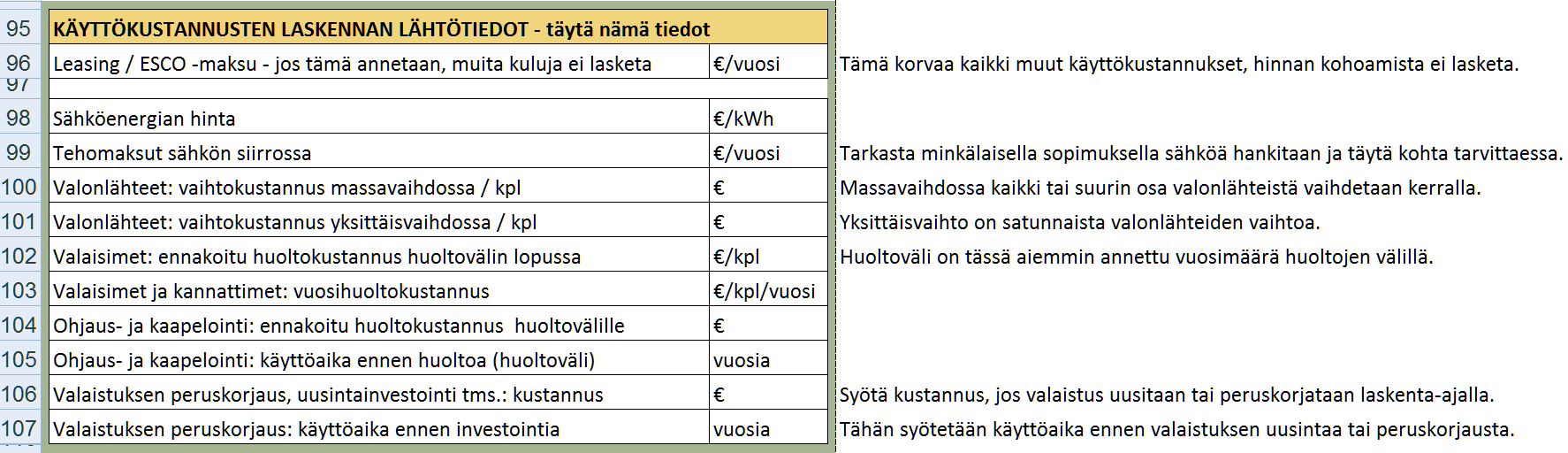 6 Laskentataulukon rivien