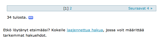 3.2. MITEN SELAAN AINEISTOA LEMILLISSÄ? 17 Kuva 3.6: Linkki RSS-syötteeseen vaksi näytetään löydetyt tulokset näillä kielillä.