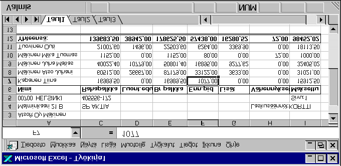 Liitä valinnalla Muokkaa / Liitä. Valitse sitten sarat D-I ja muotoile solut / luku / 2 desimaalin tarkkuuteen.