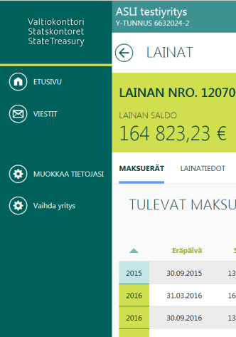 Valtiokonttori 5 (9) Vaihda yritys Vaihda yritys -painike avaa sivun, jonka kautta näet listan valtuutuksen antaneista yrityksistä. Toiminto on tarkoitettu vain asianhoitajille.