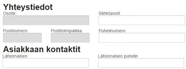 2 Yhteystietojen muutos Asiakkaan omissa tiedoissa asiakas voi täyttää lähiomaisensa tiedot. Lähiomaisen tietoihin riittää nimi sekä puhelinnumero.