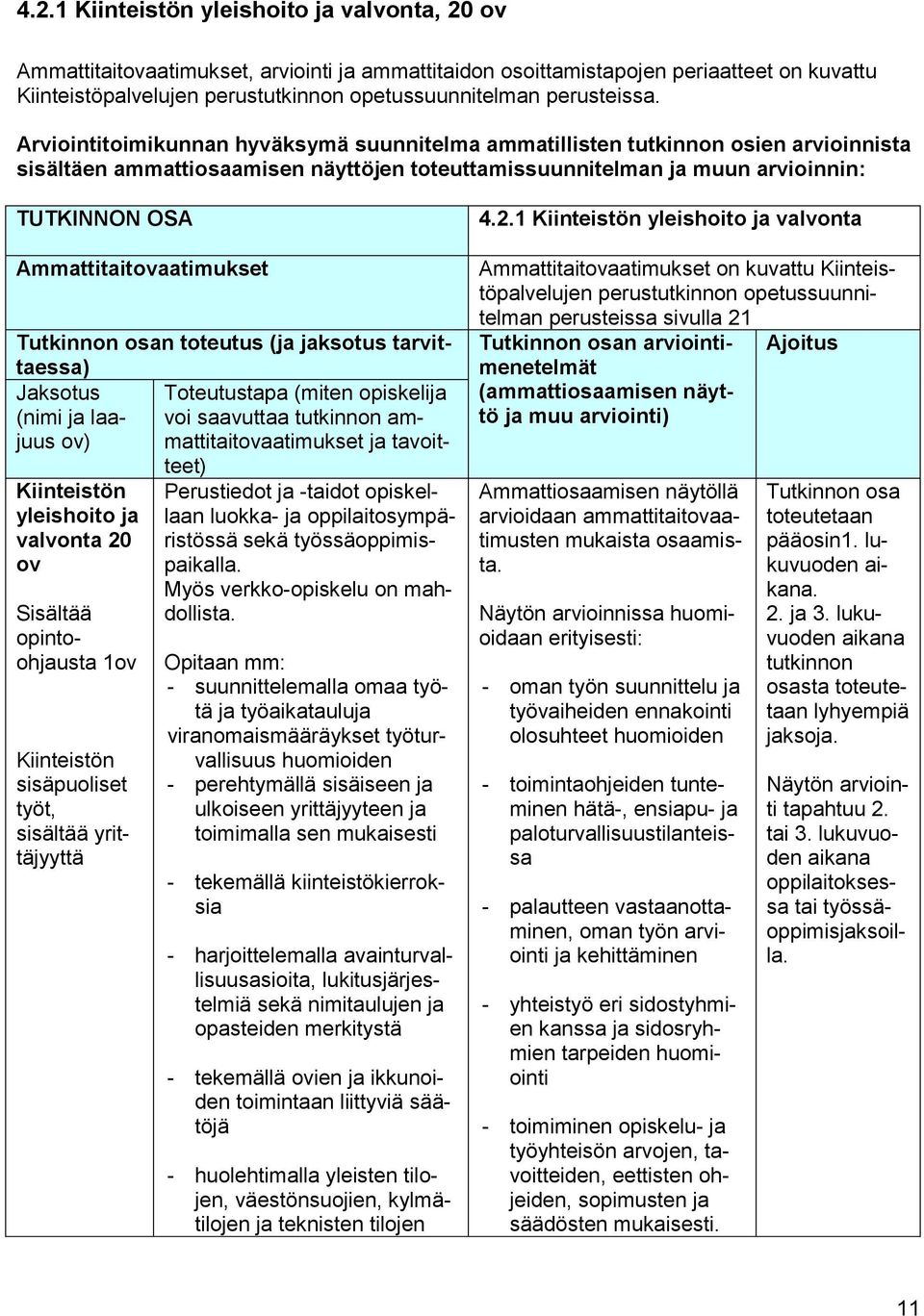 Arviointitoimikunnan hyväksymä suunnitelma ammatillisten tutkinnon osien arvioinnista sisältäen ammattiosaamisen näyttöjen toteuttamissuunnitelman ja muun arvioinnin: TUTKINNON OSA