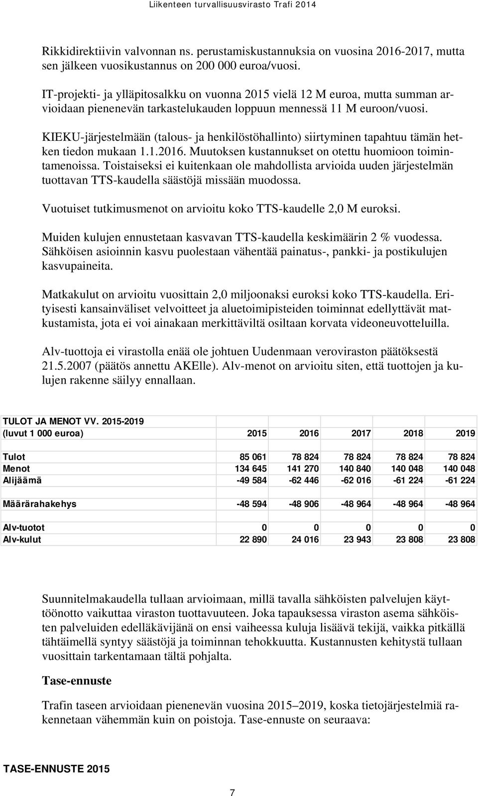 KIEKU-järjestelmään (talous- ja henkilöstöhallinto) siirtyminen tapahtuu tämän hetken tiedon mukaan 1.1.2016. Muutoksen kustannukset on otettu huomioon toimintamenoissa.