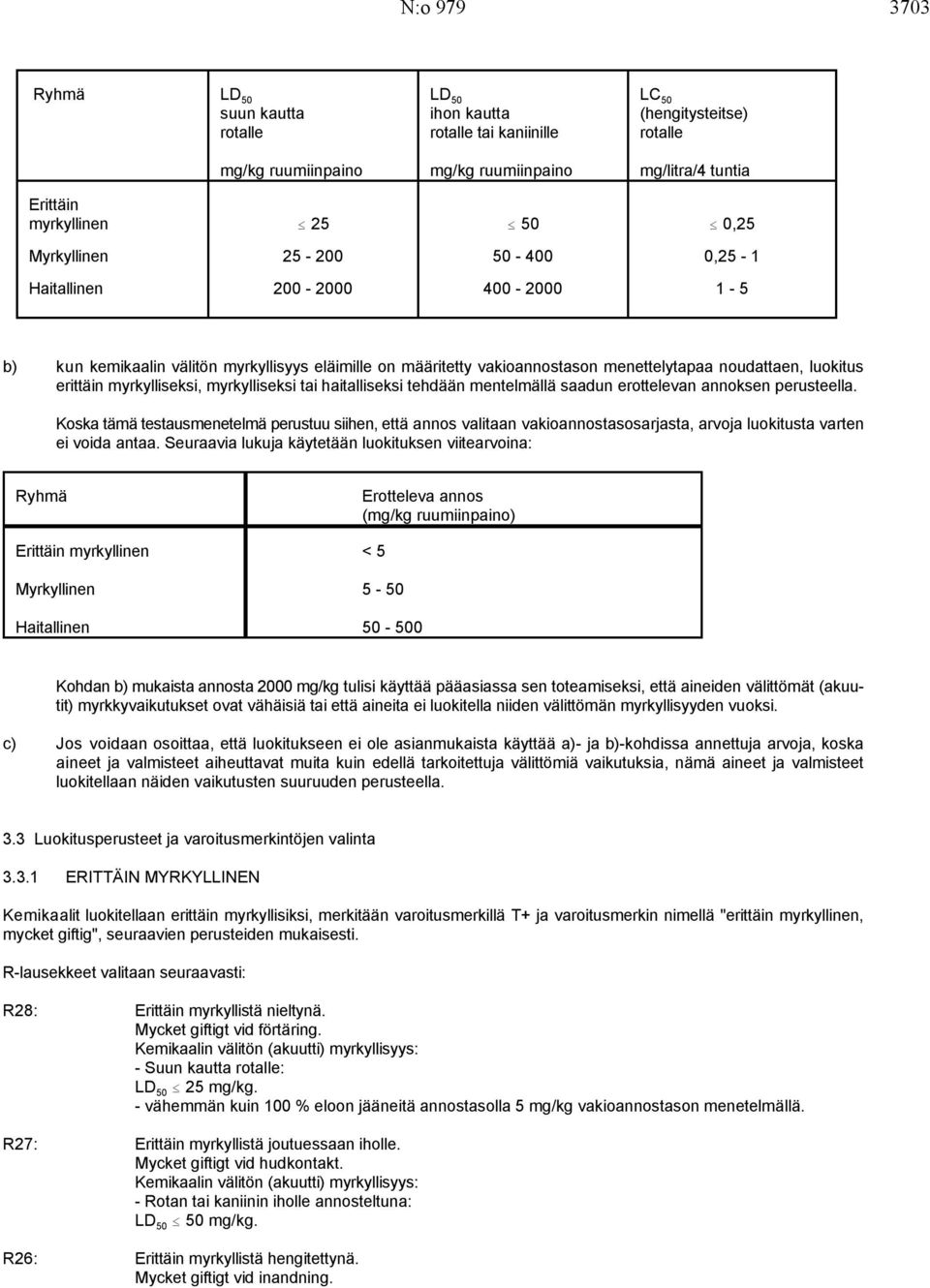 myrkylliseksi, myrkylliseksi tai haitalliseksi tehdään mentelmällä saadun erottelevan annoksen perusteella.