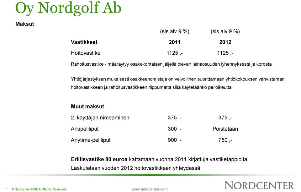 hoitovastikkeen ja rahoitusvastikkeen riippumatta siitä käytetäänkö pelioikeutta. Muut maksut 2.