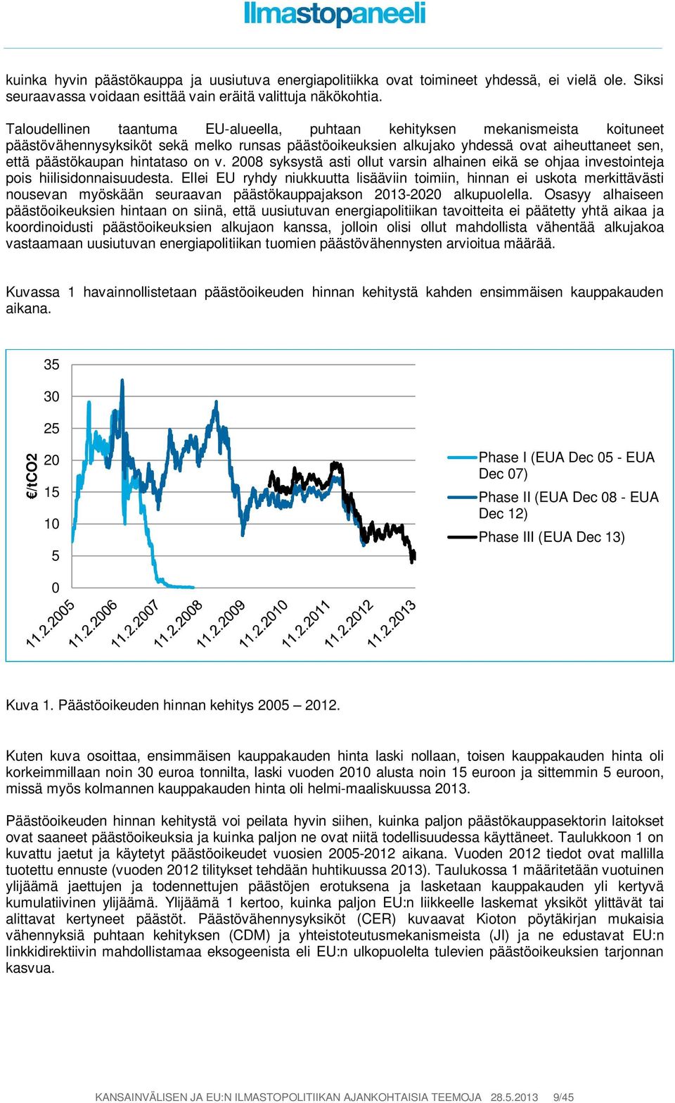 hintataso on v. 2008 syksystä asti ollut varsin alhainen eikä se ohjaa investointeja pois hiilisidonnaisuudesta.