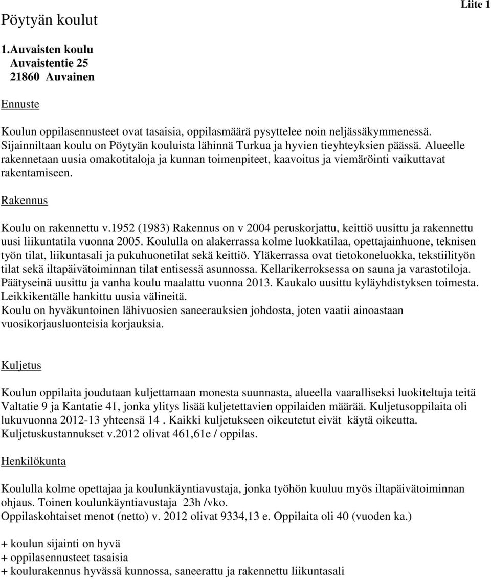 Alueelle rakennetaan uusia omakotitaloja ja kunnan toimenpiteet, kaavoitus ja viemäröinti vaikuttavat rakentamiseen. Koulu on rakennettu v.