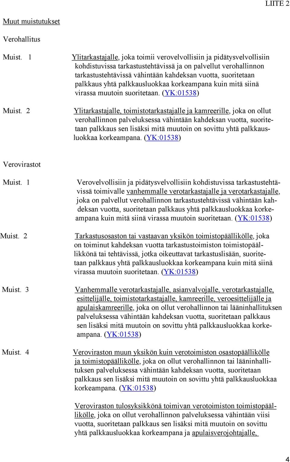 palkkaus yhtä palkkausluokkaa korkeampana kuin mitä siinä virassa muutoin suoritetaan.