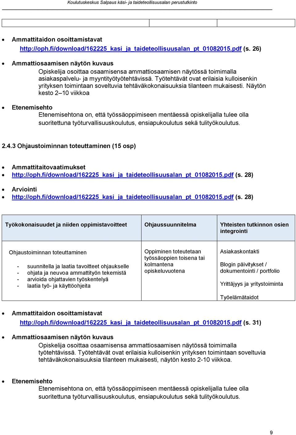 Työtehtävät ovat erilaisia kulloisenkin yrityksen toimintaan soveltuvia tehtäväkokonaisuuksia tilanteen mukaisesti.