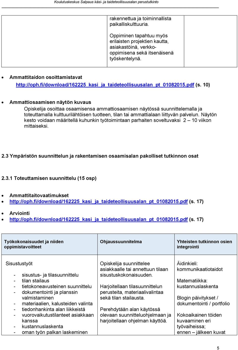 10) Ammattiosaamisen näytön kuvaus Opiskelija osoittaa osaamisensa ammattiosaamisen näytössä suunnittelemalla ja toteuttamalla kulttuurilähtöisen tuotteen, tilan tai ammattialaan liittyvän palvelun.