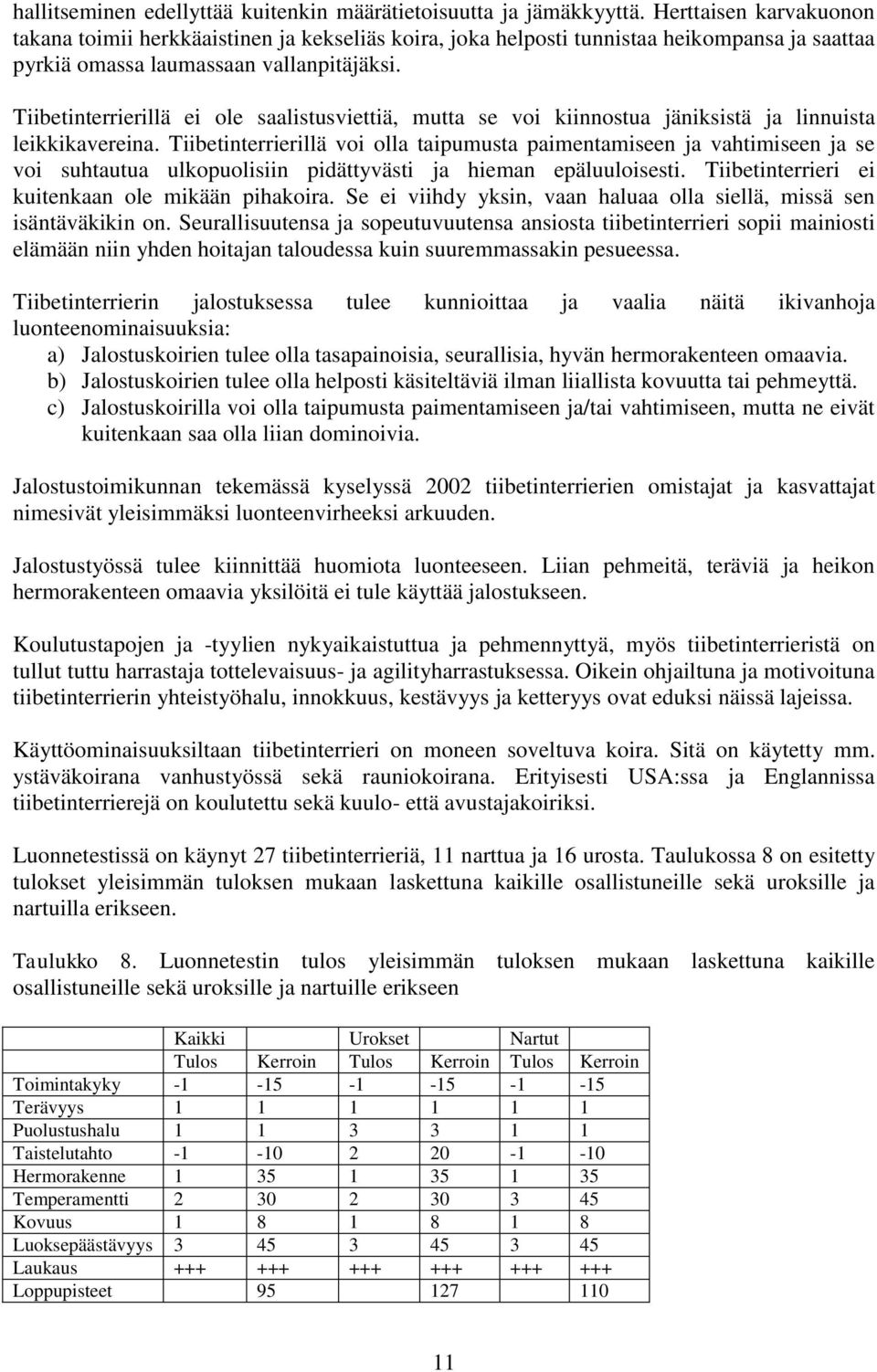 Tiibetinterrierillä ei ole saalistusviettiä, mutta se voi kiinnostua jäniksistä ja linnuista leikkikavereina.