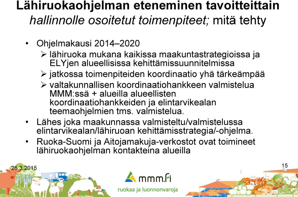 koordinaatiohankkeiden ja elintarvikealan teemaohjelmien tms. valmistelua.