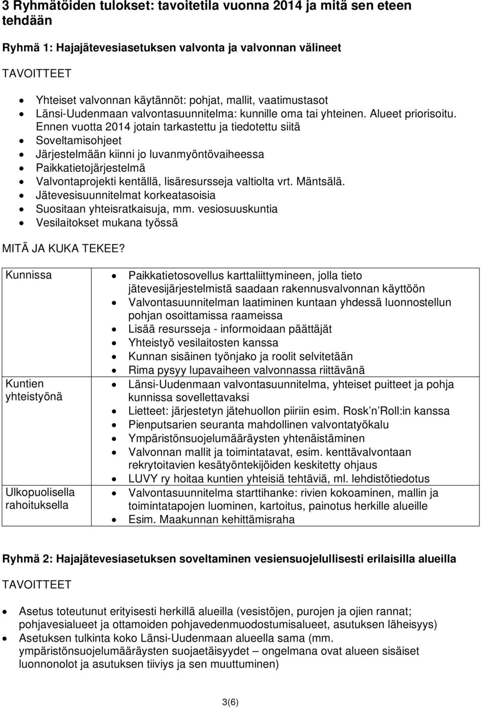 Ennen vuotta 2014 jotain tarkastettu ja tiedotettu siitä Soveltamisohjeet Järjestelmään kiinni jo luvanmyöntövaiheessa Paikkatietojärjestelmä Valvontaprojekti kentällä, lisäresursseja valtiolta vrt.