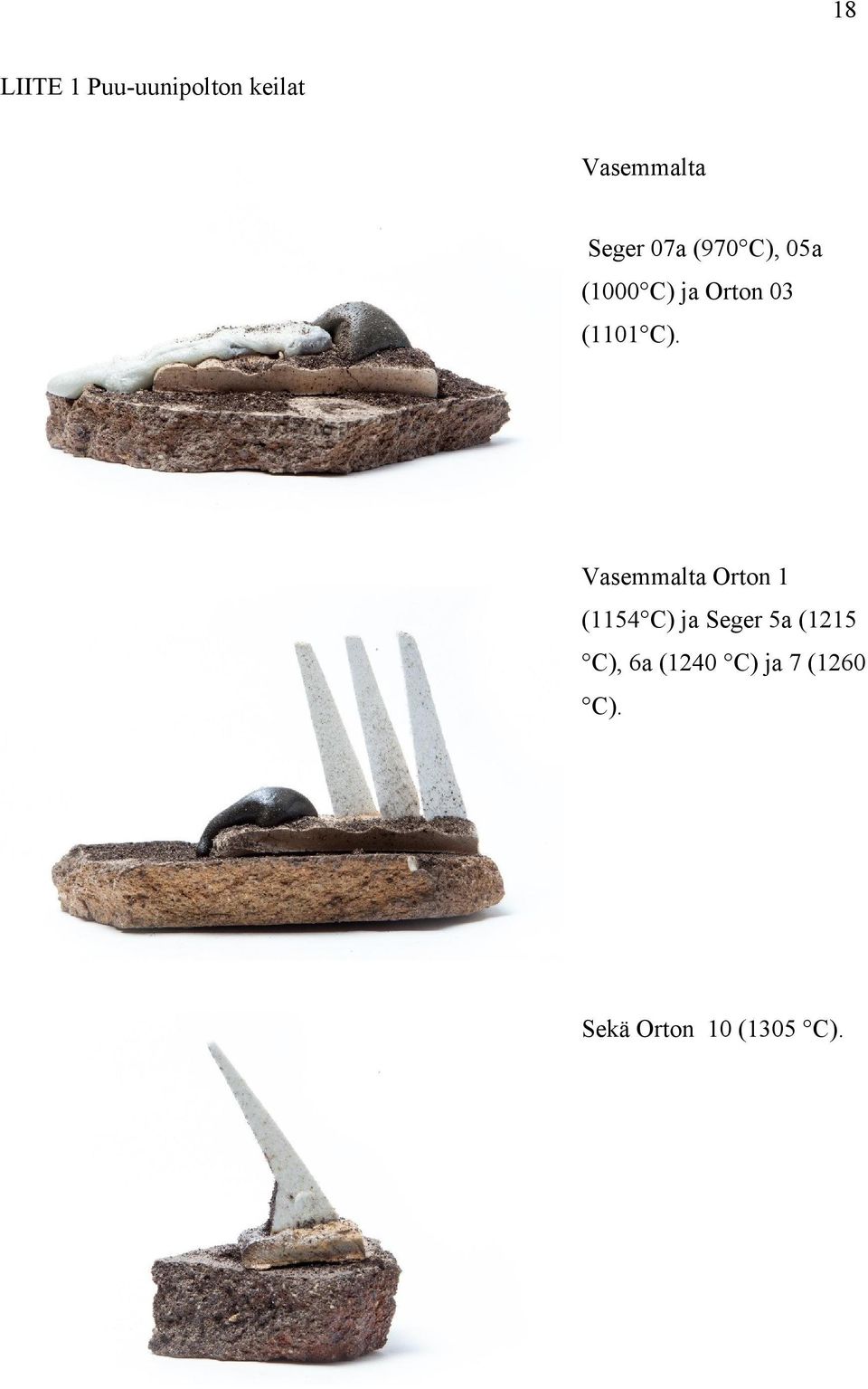 Vasemmalta Orton 1 (1154 C) ja Seger 5a (1215 C),