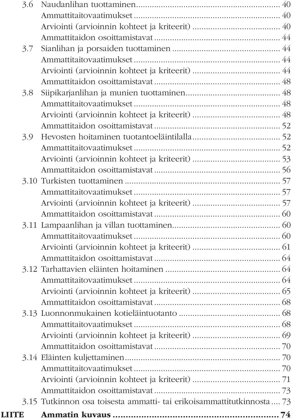 .. 48 Arviointi (arvioinnin kohteet ja kriteerit)... 48 Ammattitaidon osoittamistavat... 52 3.9 Hevosten hoitaminen tuotantoeläintilalla... 52 Ammattitaitovaatimukset.