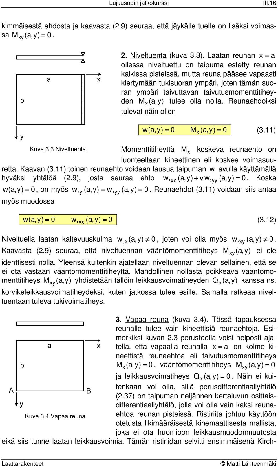 Reuehdoiksi tulevt äi olle w( ( (. Kuv. Niveltuet. omettitihettä koskev euehto o luoteelt kieettie eli koskee voimsuuett. Kv (. toie euehto void lusu tipum w vull kättämällä hväksi htälöä (.