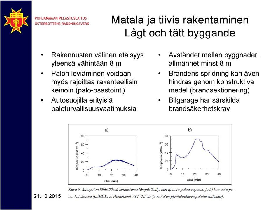 erityisiä paloturvallisuusvaatimuksia Avståndet mellan byggnader i allmänhet minst 8 m Brandens