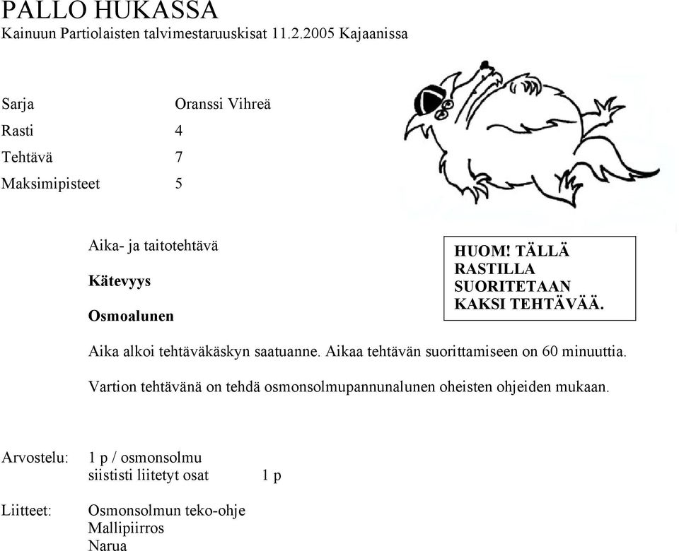 Aikaa tehtävän suorittamiseen on 60 minuuttia.